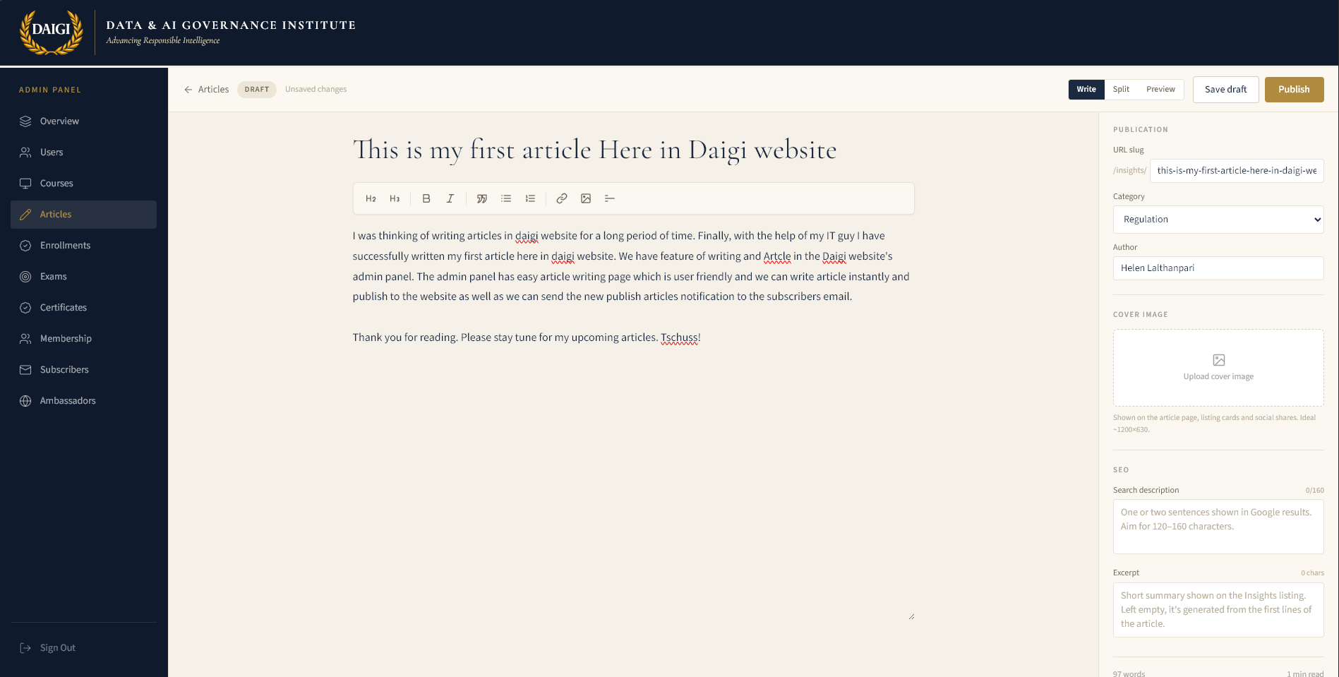 How Is My First Article Here In DAIGI Website?